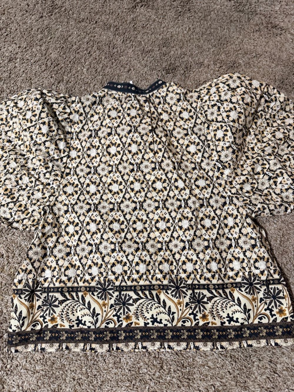 NWOT Anthropologie Lace-Up Floral Peasant Top in Cream, Black and Tan Size L - Picture 7 of 7